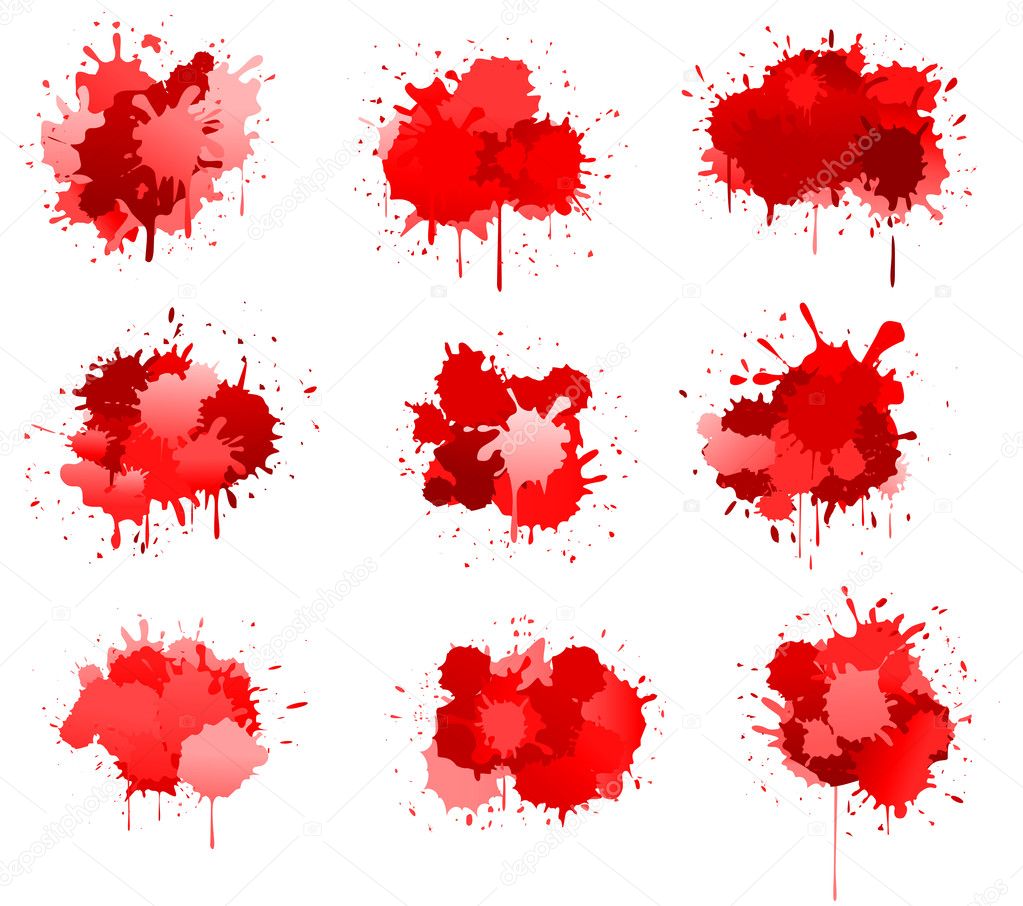 Red ink or blood blobs isolated on white for design