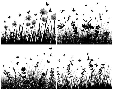 Vector grass silhouettes background set. All objects are separated. clipart