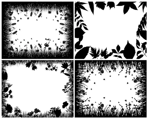 Ensemble Silhouettes Vectorielles Herbe Tous Les Objets Sont Séparés — Image vectorielle
