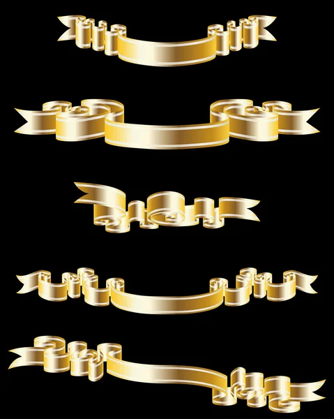 デザイン用の異なるゴールデンベクトルリボンのセット — ストックベクタ