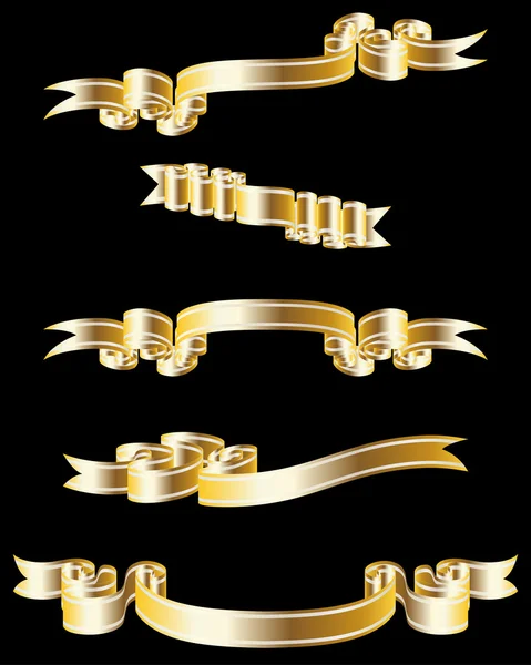 デザイン用の異なるゴールデンベクトルリボンのセット — ストックベクタ