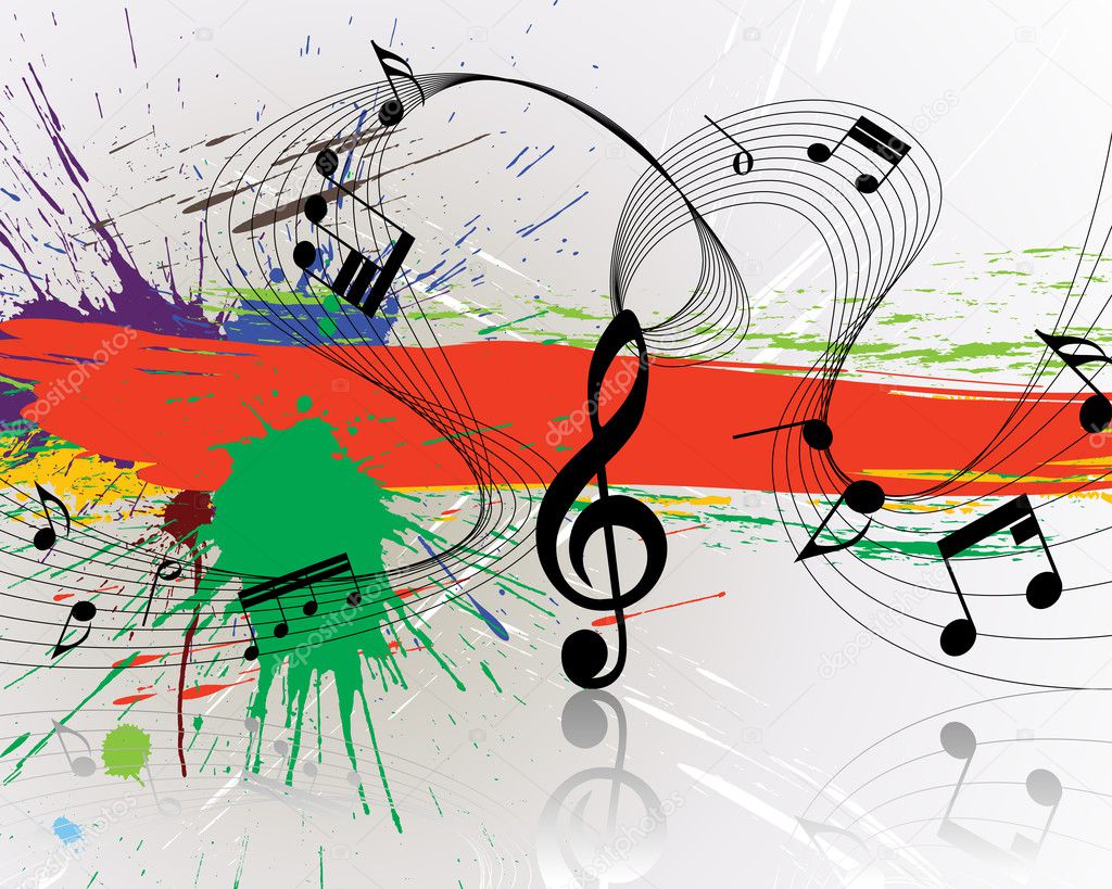 Vector musical notes staff on grunge background for design use