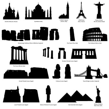 Landmarks silhouette set clipart
