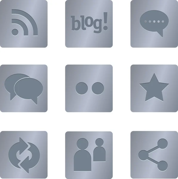 05 Iconos cuadrados de acero para redes sociales — Archivo Imágenes Vectoriales