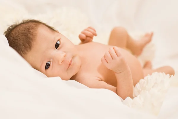 Newborn on bed of Flowers — Stock Photo, Image