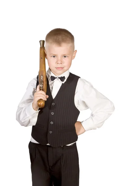 Bir tüfek olan küçük çocuk — Stok fotoğraf
