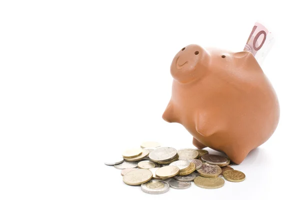 Brown Piggy Bank Isolated White — Stock Photo, Image