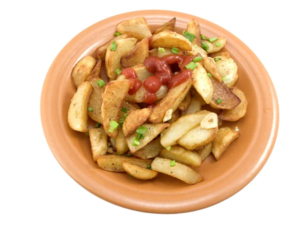 Brown Plate Which Found White Background Located Frenchfries Which Watered — Stock Photo, Image