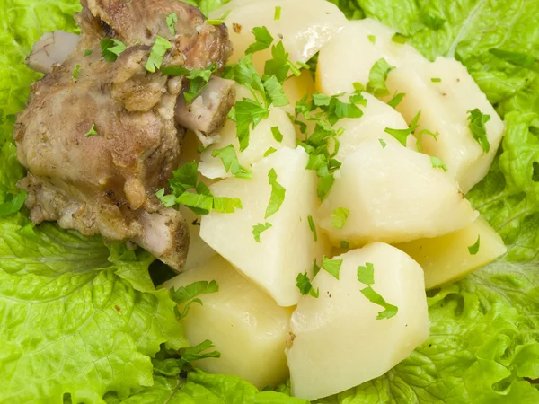 Quadro Enche Por Batatas Fervidas Com Bocado Carne Que Encontra — Fotografia de Stock
