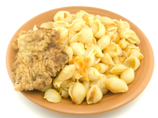 Plateful Macaroni Chop White Background — Stock Photo, Image