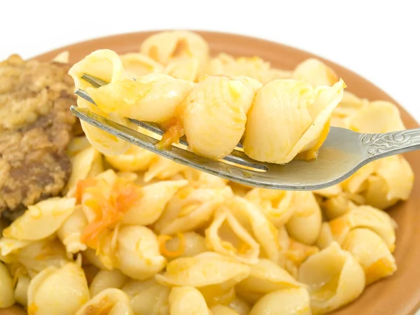 Small Amount Boiled Macaroni Located Plug Plate — Stock Photo, Image