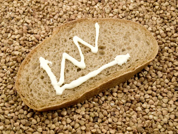 Bread Slice Lies Buckwheat Grains Bread Schedule Obvious Tendency Growth — Stock Photo, Image