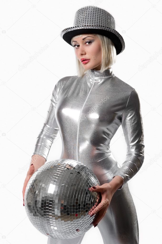 Beautiful young woman with a disco ball