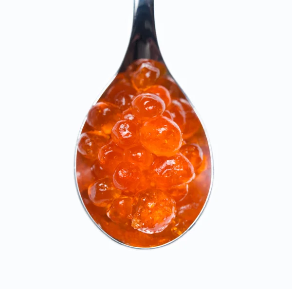 stock image Red caviar in a spoon isolated on white close-up