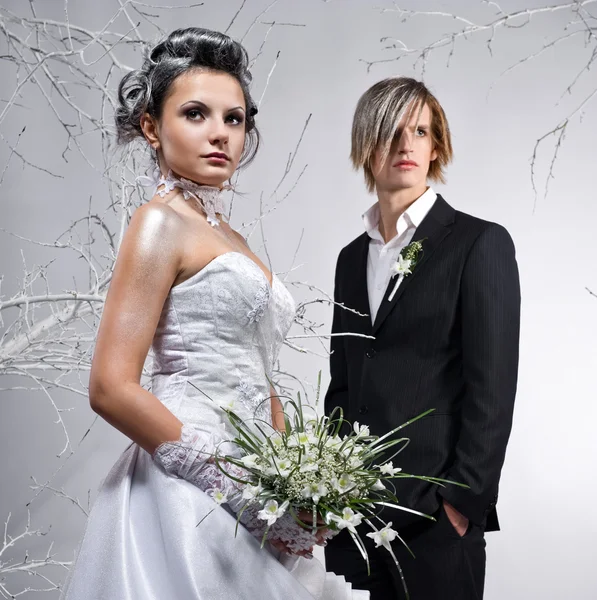 Mooie bruid en bruidegom close-up — Stockfoto