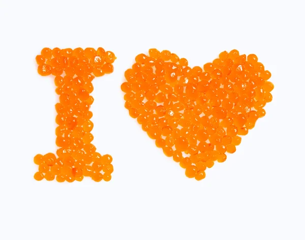 Ich liebe dich. roter Kaviar isoliert auf weißem Hintergrund — Stockfoto