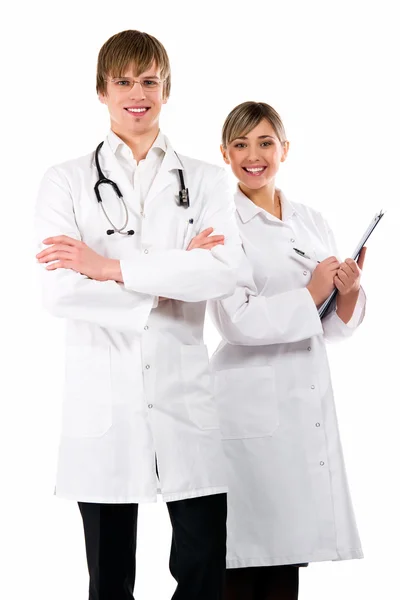 Ärzte Frau Und Mann Isoliert Auf Weißem Hintergrund — Stockfoto