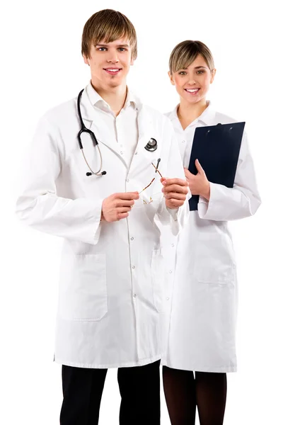 Ärzte Frau Und Mann Isoliert Auf Weißem Hintergrund — Stockfoto