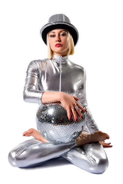 Beautiful young woman with a disco ball — Stock Photo, Image