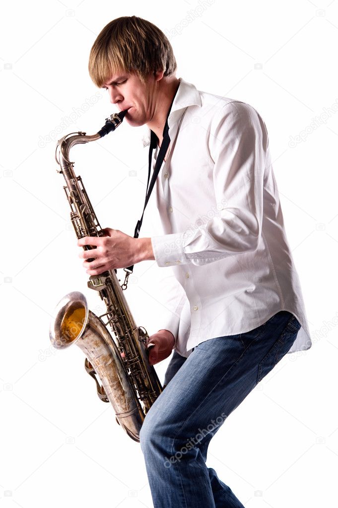 Young man playing the saxophone
