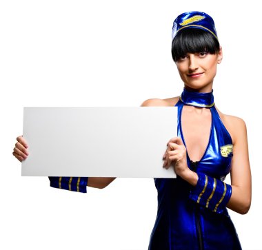 Beautiful woman holding empty white board