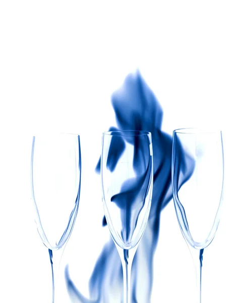 Tre kristallglas och blå rök — Stockfoto