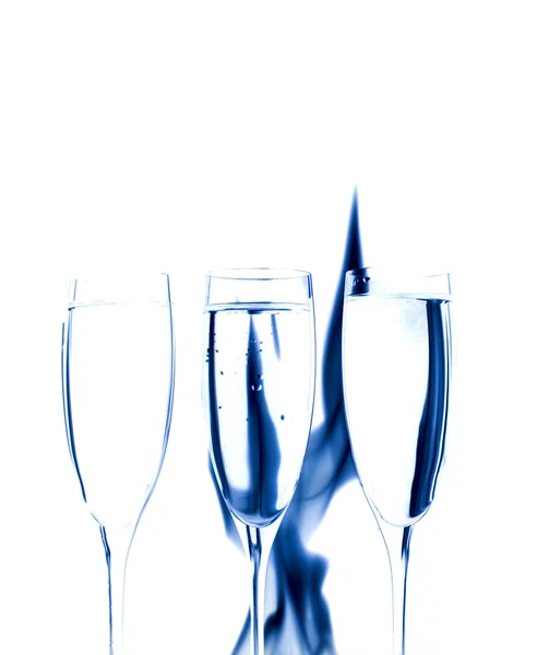 Three Crystal glasses and blue smoke — Stock Photo, Image