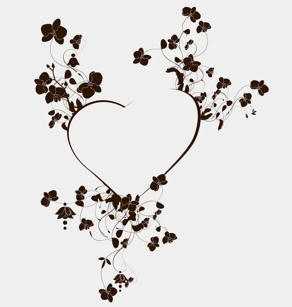 Herz Mit Schönen Orchideenblüten Vektorillustration — Stockvektor