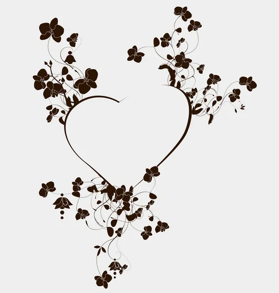 Srdce Krásné Květy Orchidejí Vektorové Ilustrace — Stockový vektor