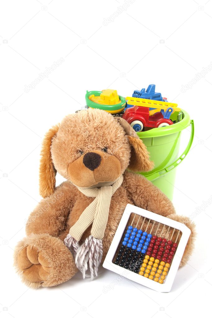 Toy bucket and toy bear