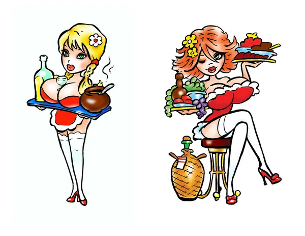 Duas mulheres com alimentos — Fotografia de Stock