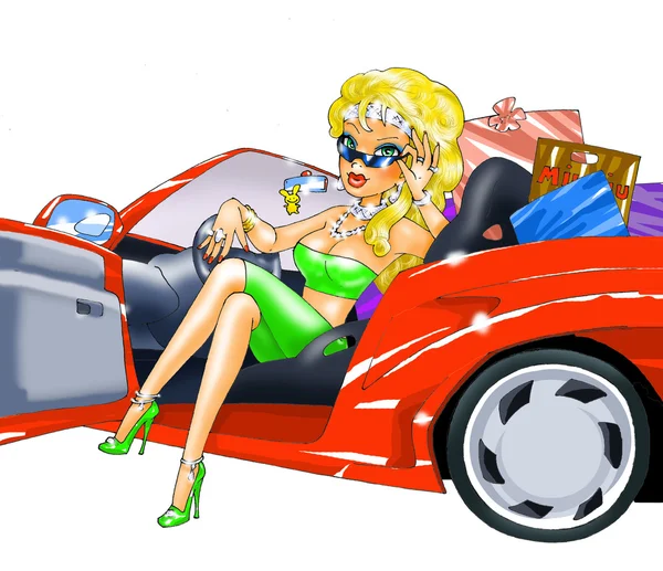 Woman in the red car — Stock Photo, Image