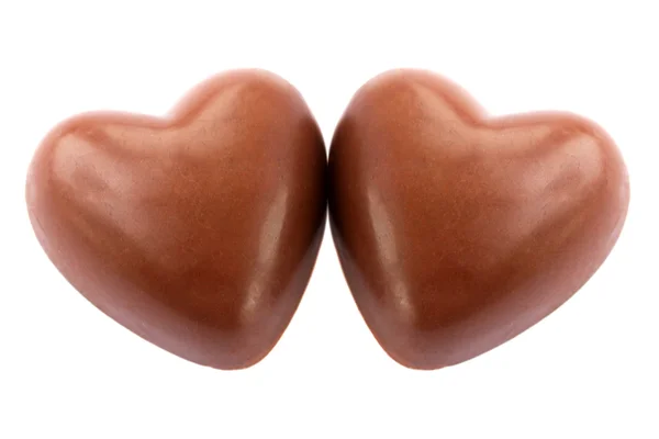 Beyaz Arka Planı Iki Çikolata Kalp — Stok fotoğraf