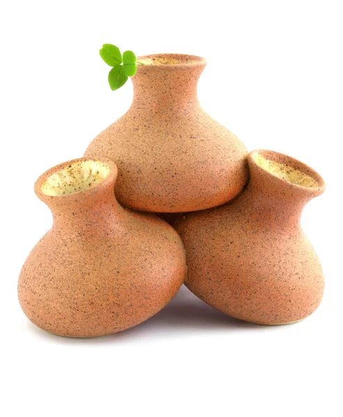 Three Vases Ceramics Leaf Clover — Stock Photo, Image