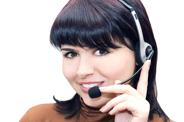 Een Vriendelijke Secretaris Telefoon Operator Een Kantooromgeving — Stockfoto