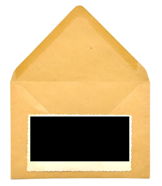 Урожай порожня фоторамка на конверті — стокове фото