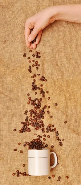 Falling the coffee beans — Stock Photo, Image
