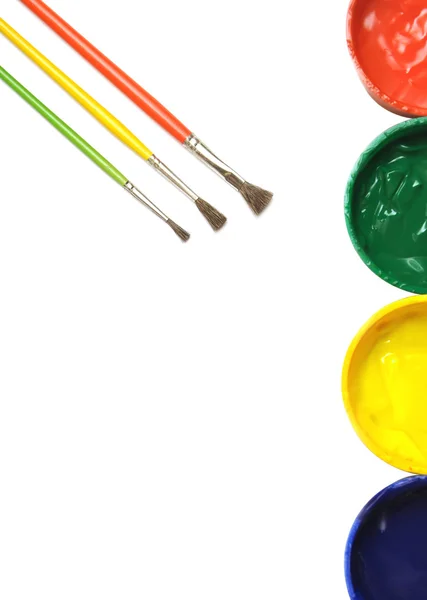 Opened paint buckets with brush — Zdjęcie stockowe