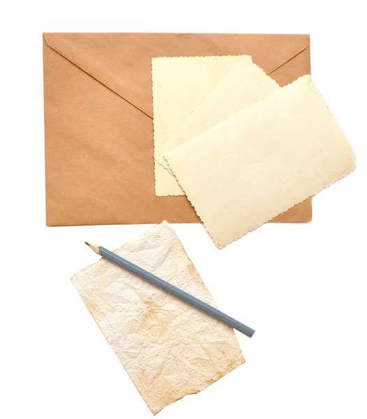 Old photos, envelope and pencil — Stock Photo, Image
