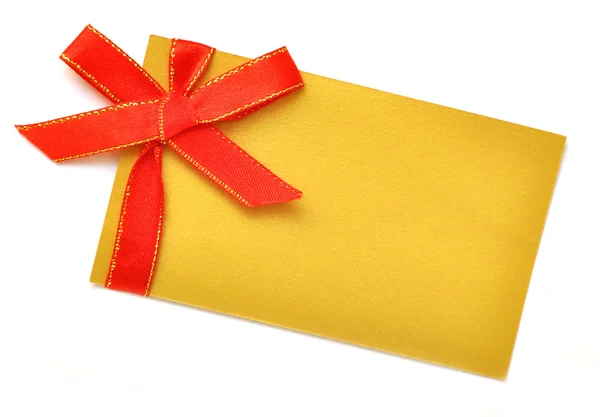 Blank gift with of red satin ribbon — Stock Photo, Image