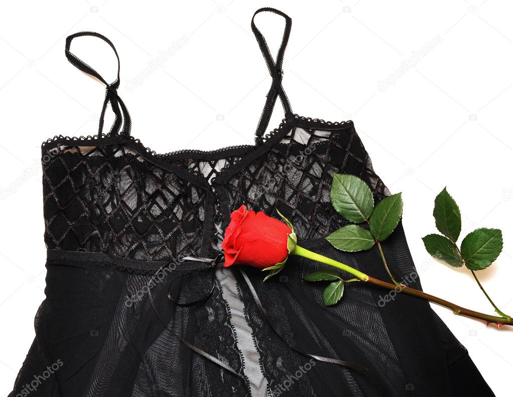Black lace corset and red rose