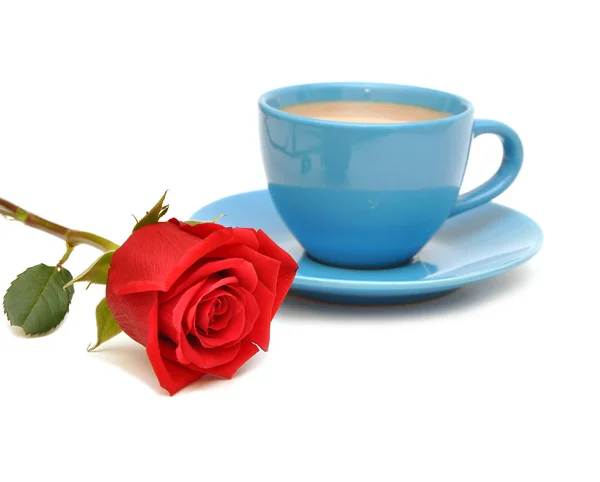 Rosa roja y taza de café —  Fotos de Stock