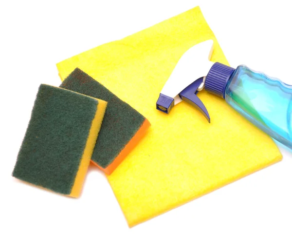 Yellow rag and kitchen sponge — Stock Photo, Image