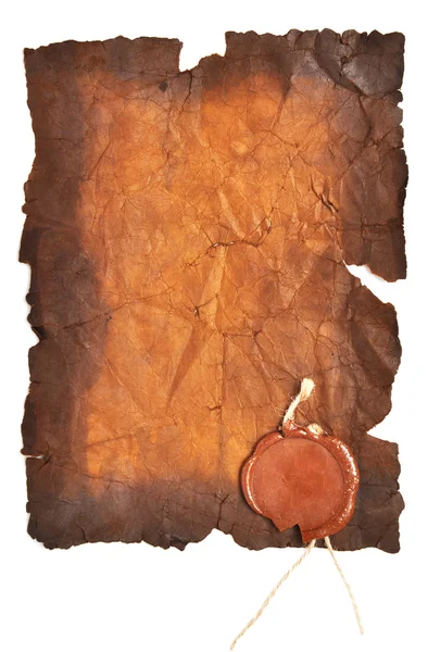 Bir mum mühür ile çok eski kağıt — Stok fotoğraf