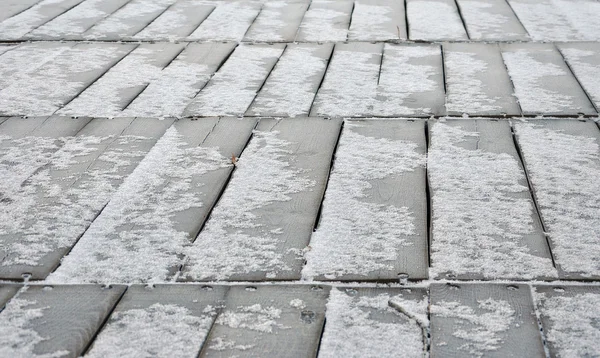 stock image Wooden floor covered snow