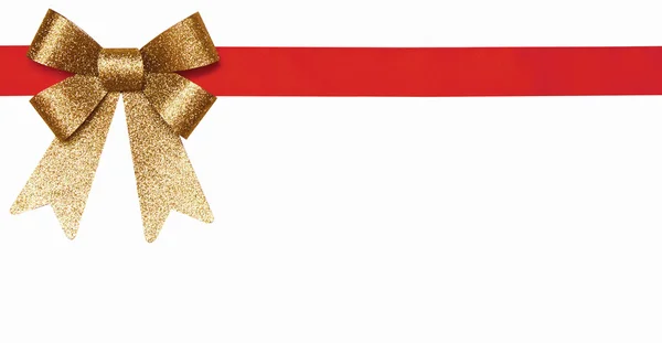 Gift red ribbon and gold bow — Stock Photo, Image