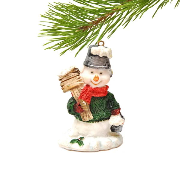 Cute snowman under a pine tree — Stock Photo, Image