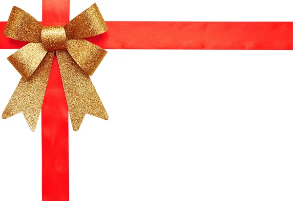 Gift red ribbon and gold bow — Stock Photo, Image