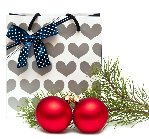 Gift bag and New Year's balls — Stock Photo, Image
