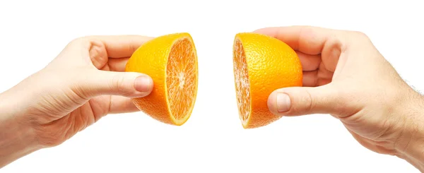 Iki el ve portakal — Stok fotoğraf